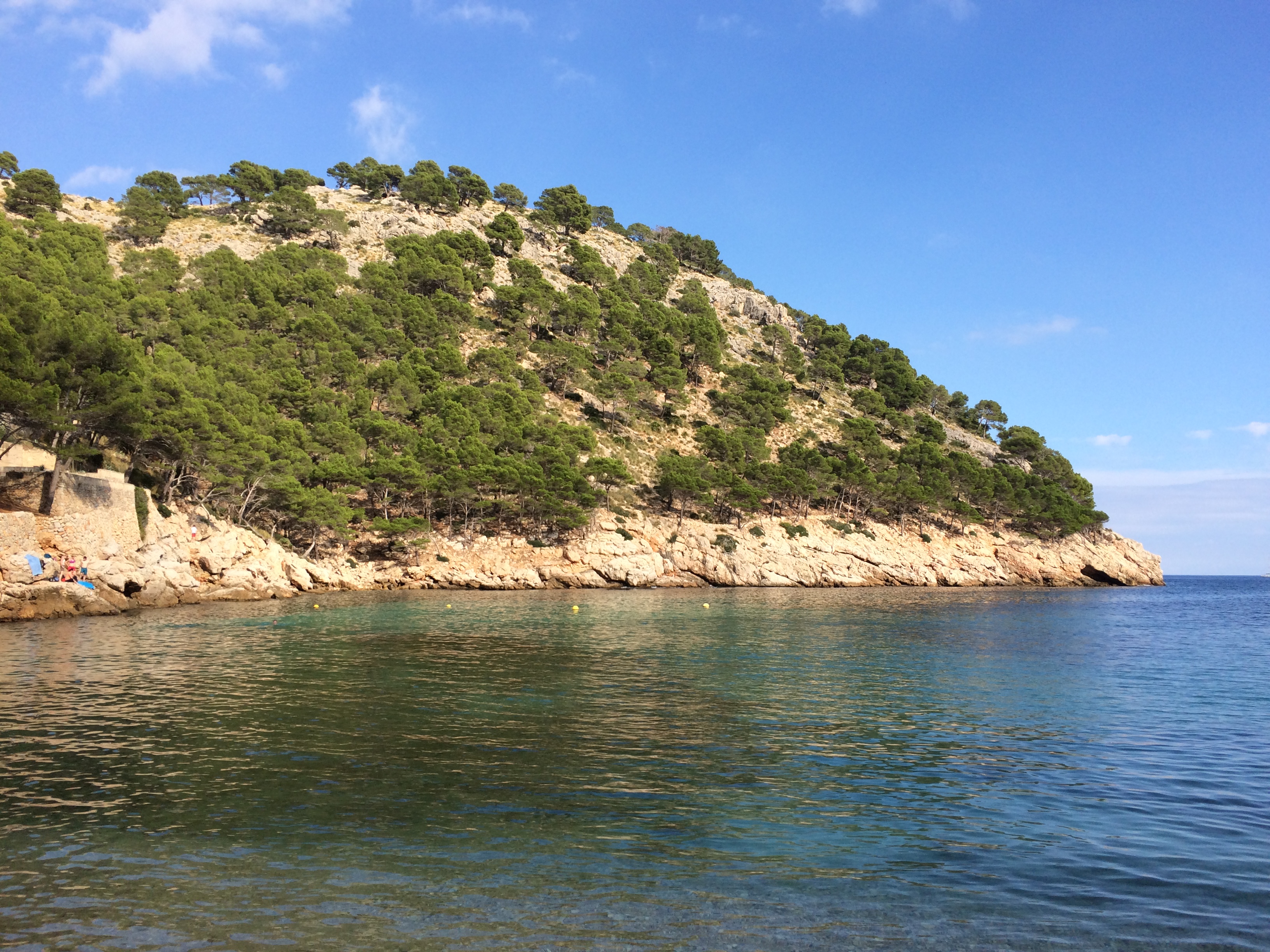 Agua y costa rocosa de Cala Murta en Pollença
