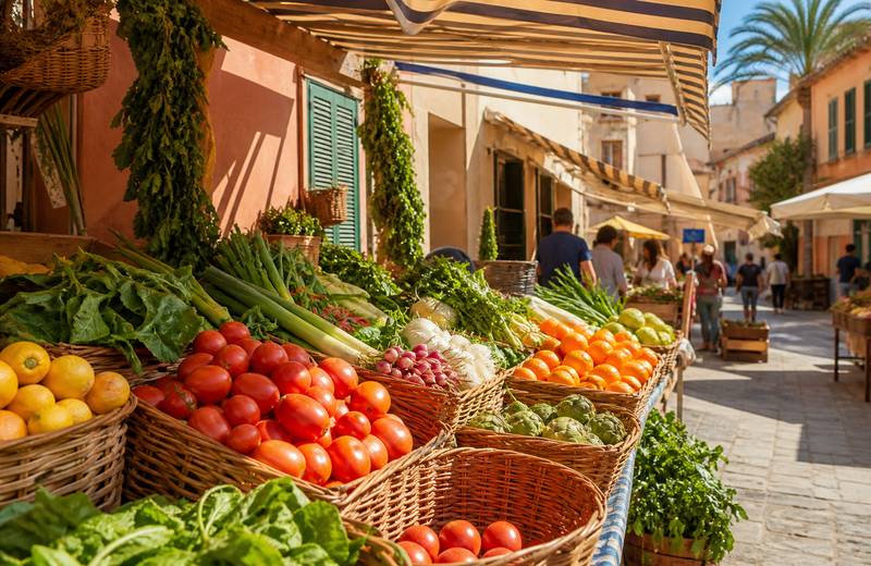 Ambiente de mercado mediterráneo al aire libre